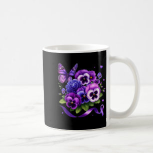 Purple Floral Pansies Butterfly Ribbon Alzheimers Coffee Mug