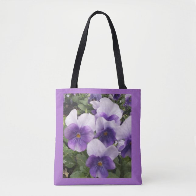 Purple Floral Pansies Flowers Tote (Front)