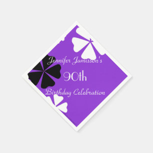 Purple Floral Paper Napkins, 90th Birthday Party Napkin
