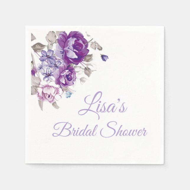 Purple Floral Paper Personalised Napkin (Front)