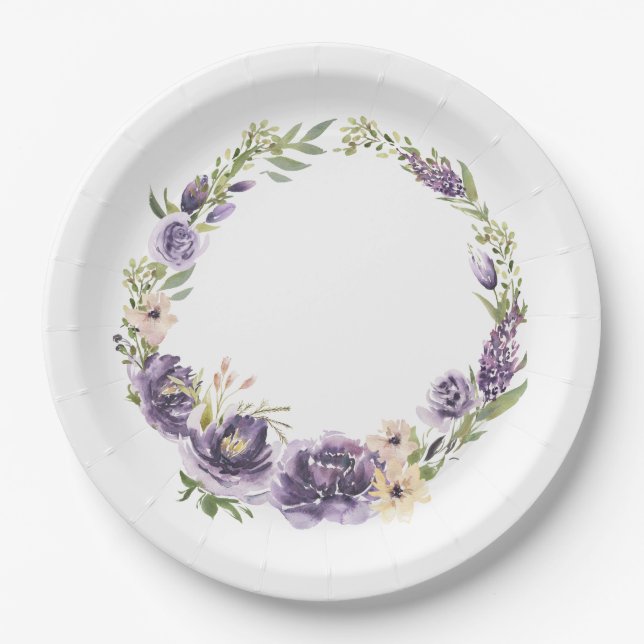 Purple Floral Paper Plate (Front)