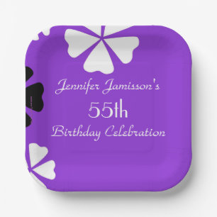 Purple Floral Paper Plates, 55th Birthday Party Plate