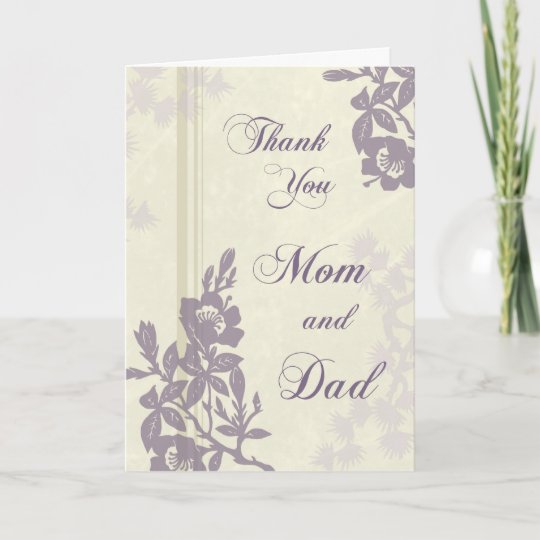 purple floral parents wedding day thank you card thank you to parents