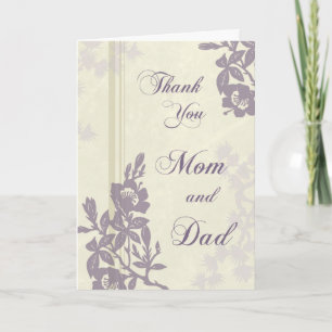 Purple Floral Parents  Wedding Day Thank You Card
