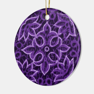 Purple Floral Patchwork Fabric Ceramic Ornament