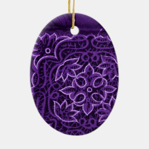 Purple Floral Patchwork Fabric Ceramic Tree Decoration