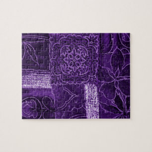 Purple Floral Patchwork Fabric Jigsaw Puzzle