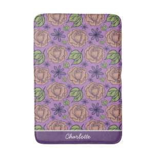 Purple floral pattern big blossom with name bath mat