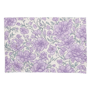 Purple Floral Pattern Botanical Flower Pillowcase