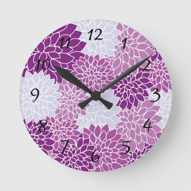 Purple Floral Pattern Clock with Numbers (Front)