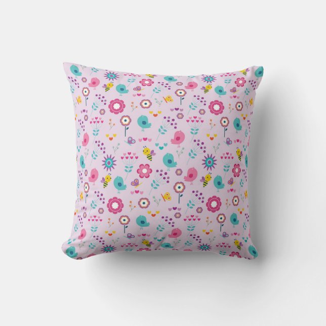 Purple Floral Pattern Cute Pastel Throw Pillow (Front)
