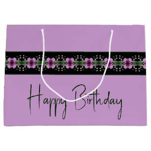 Purple Floral Pattern Large Gift Bag