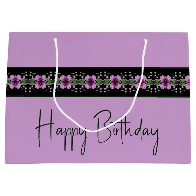 Purple Floral Pattern Large Gift Bag (Front)