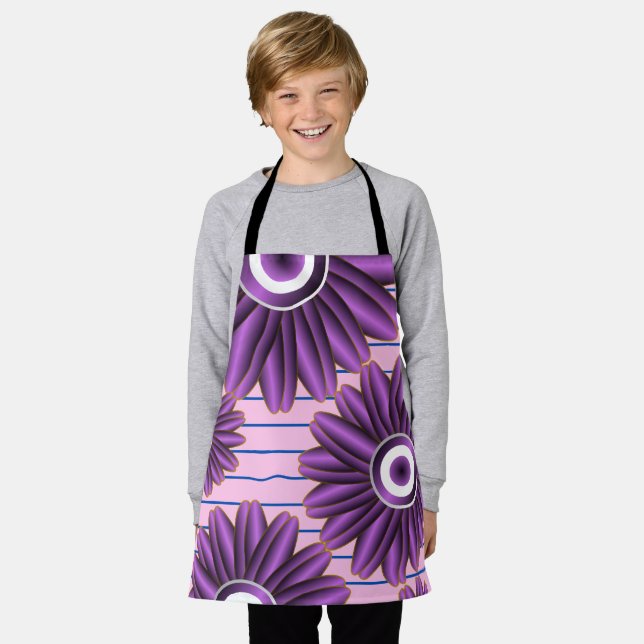 Purple Floral Pattern Modern Abstract Flower Desig Apron (Worn)