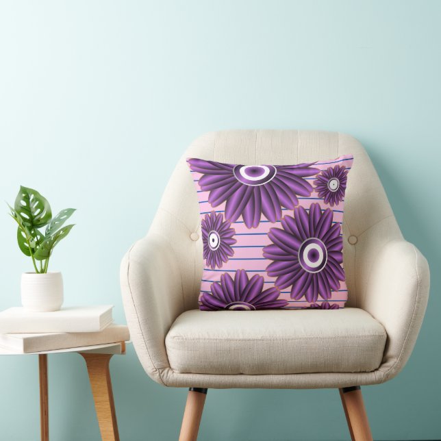 Purple Floral Pattern Modern Abstract Flower Desig Cushion (Chair)