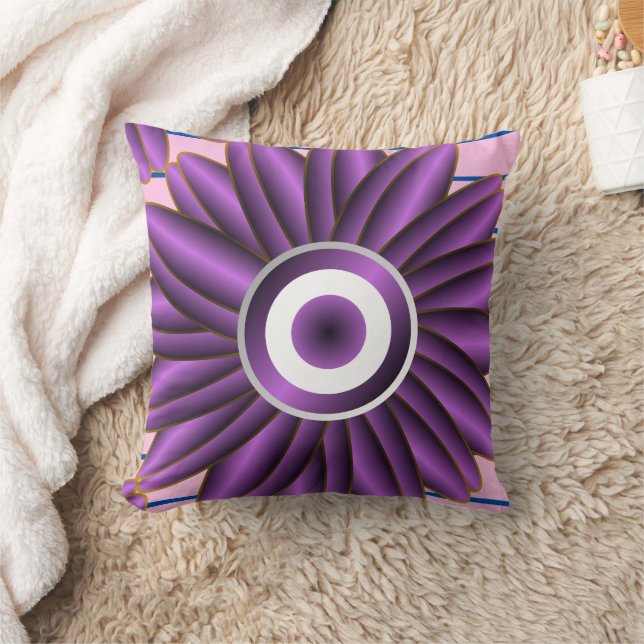 Purple Floral Pattern Modern Abstract Flower Desig Cushion (Blanket)