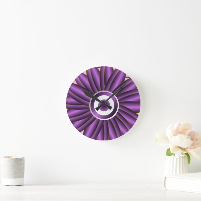 Purple Floral Pattern Modern Abstract Flower Desig Round Clock (Home)