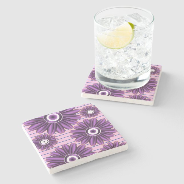 Purple Floral Pattern Modern Abstract Flower Desig Stone Coaster (Side)