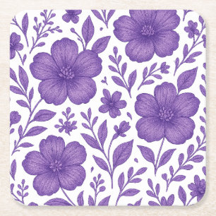 purple floral pattern square paper coaster