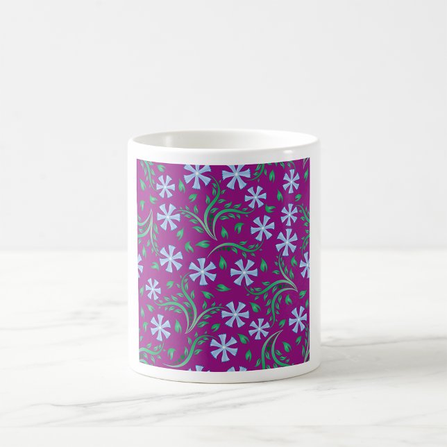 Purple Floral Pattern with Blue Flowers Coffee Mug (Creator Uploaded)