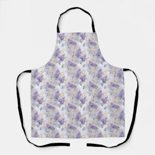 Purple Floral Pattern with Gold Leaves and Branche Apron