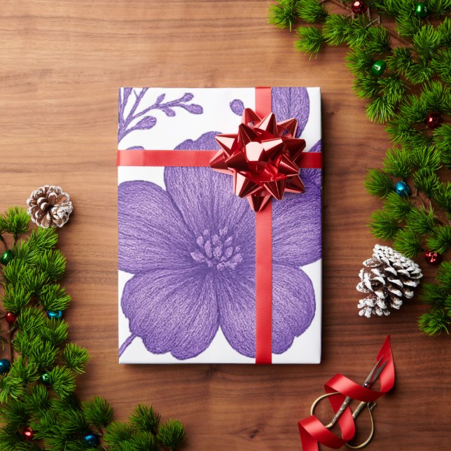 purple floral pattern wrapping paper (Holiday Gift)