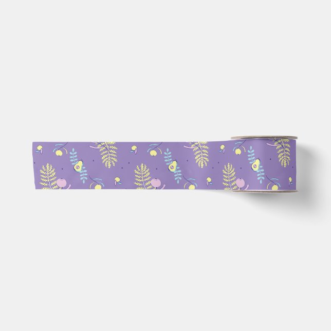 Purple Floral Patterned Ribbon Satin Ribbon (Front)