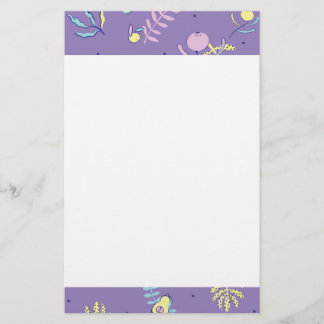 Purple Floral Patterned Stationery Paper
