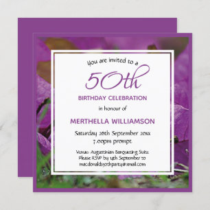 Purple Floral Personalised 50th Birthday Square Invitation