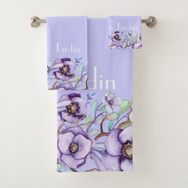 Purple floral - personalised bath towel set (Insitu)