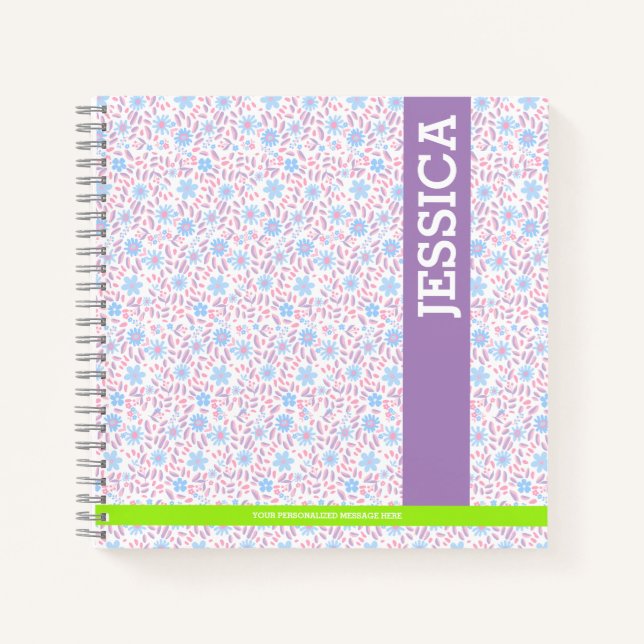Purple Floral Personalised Name & Monogram Notebook (Front)
