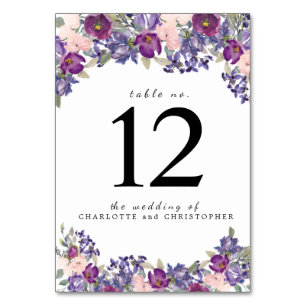 Purple Floral Personalised Table Number Card