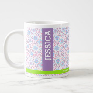 Purple Floral Personalized Name & Monogram Large Coffee Mug