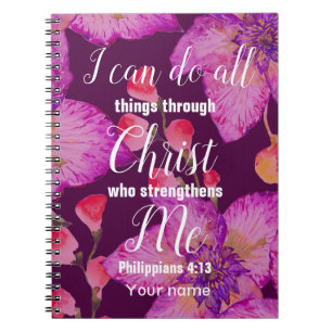 Purple Floral Philippians 4:13 Bible Notebook