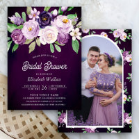Purple Floral Photo Dark Moody Bridal Shower