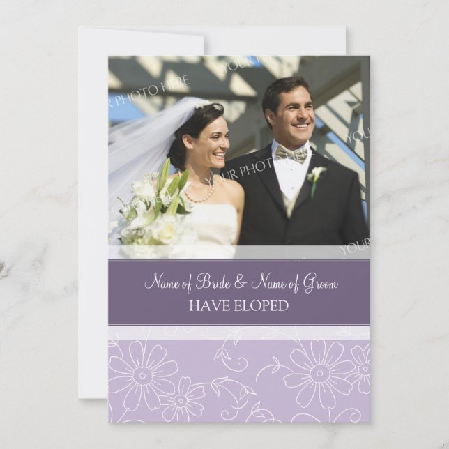 Purple Floral Photo Elopement Announcement Cards (Front)