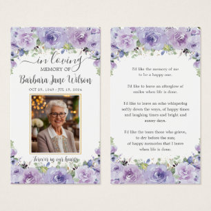 Purple Floral Photo Funeral Memorial Bookmark