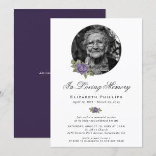 Purple Floral Photo Memorial Service Invitation