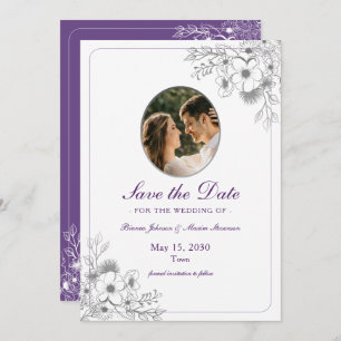 Purple Floral Photo Save The Date