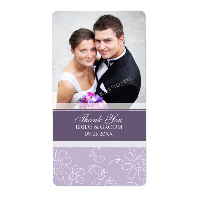 Purple Floral Photo Wedding Labels (Front)