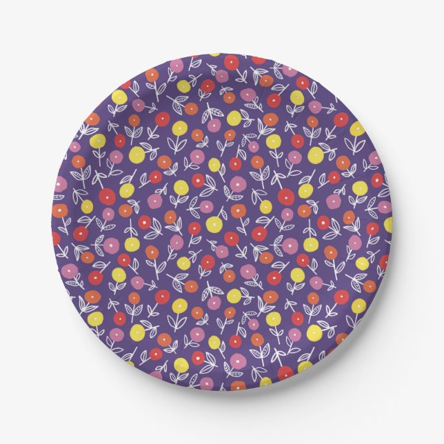 Purple Floral Picnic Party Paper Plate (Front)