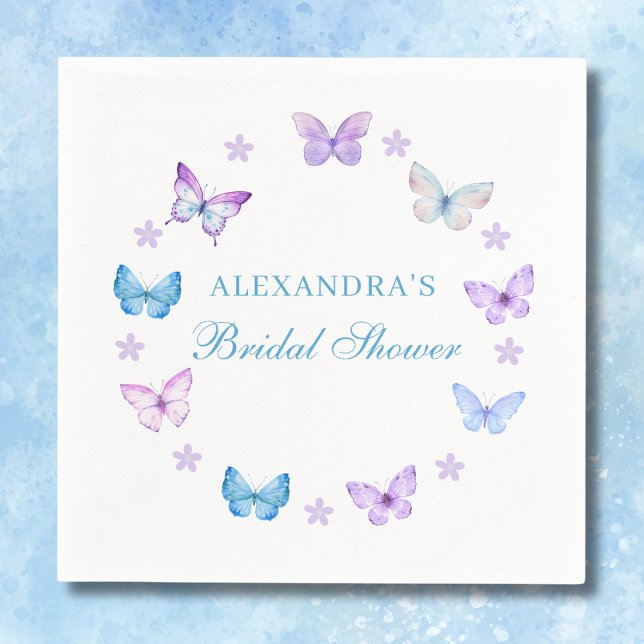 Purple Floral Pink Blue Butterfly Bridal Shower Napkin (Creator Uploaded)