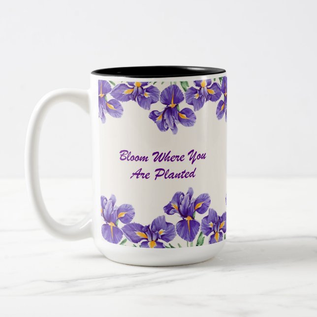 Purple Floral Planted Two-Tone Coffee Mug (Left)