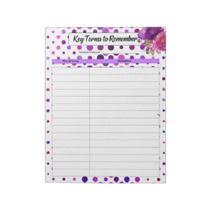 Purple Floral Polka Dots _ Key Terms to Remember Notepad