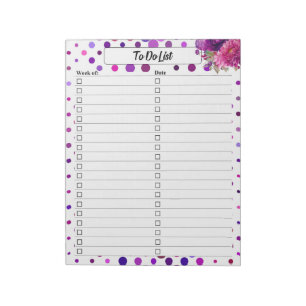 Purple Floral Polka Dots_ To Do List Notepad