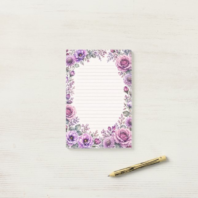 Purple Floral. Post-it Notes (On Desk)