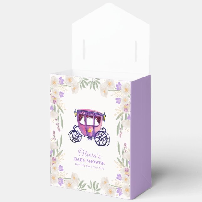 Purple Floral Princess Carriage Girl Baby Shower  Favour Box (Open)
