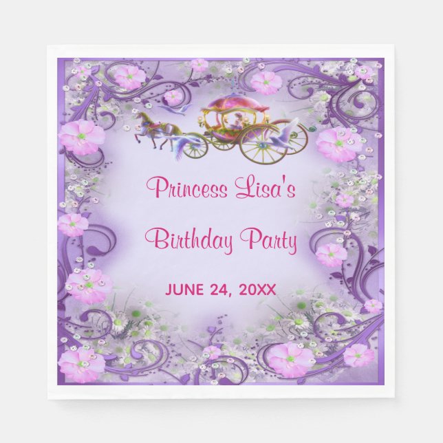 Purple Floral Princess Fairy Tail Birthday Napkin (Front)