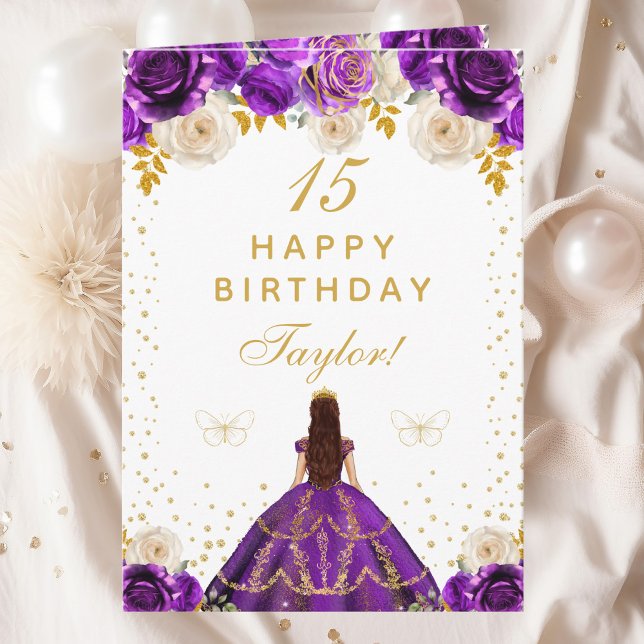 Purple Floral Princess Happy Birthday Card (Creator Uploaded)