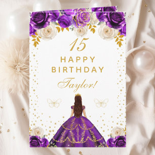 Purple Floral Princess Happy Birthday Card